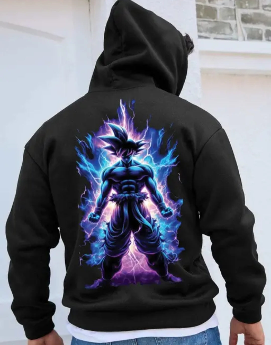 Trendy Men's Black Hooded Sweatshirt with Dragon Ball Z Print