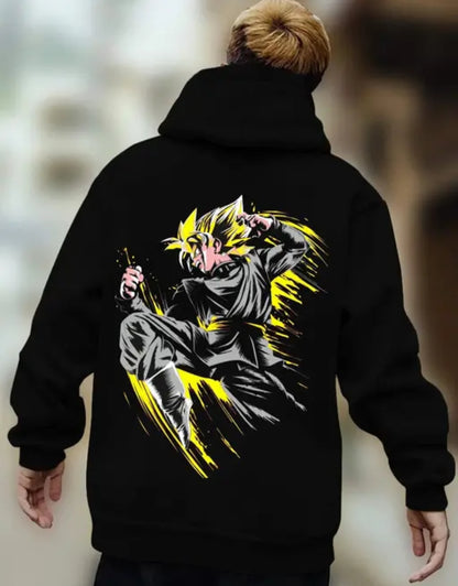 Black Hoodie, Men's Trendy Black Goku Style Hoodie